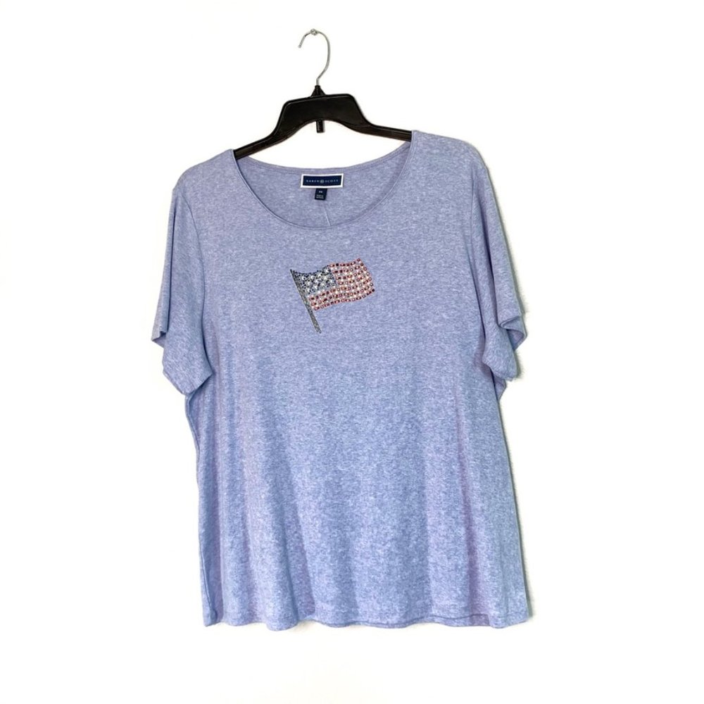 NWT Karen Scott Plus USA Flag Studded Sparkle Top